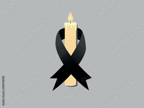 Black awareness ribbon with white candle vector