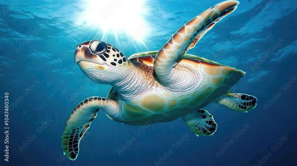 Obraz premium Majestic Turtle Swimming in Crystal Clear Waters