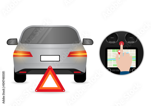 Hand Pressing Emergency Light Button in Car. Car Hazard Light Button. Vector Illustration. 