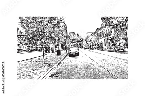 Obraz na płótnie Print Building view with landmark of Sumter is the city in South Carolina. Hand drawn sketch illustration in vector. w salonie