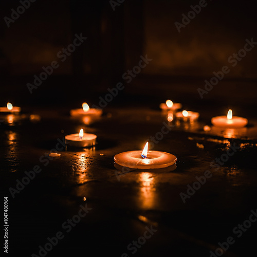 Halloween Day Flickering Flames A Serene Display of Candles Illuminating the Darkness and Creating an Enchanting Atmosphere of Tranquility and Warmth photo