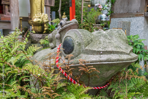 Frog family stone statues at Nyoirinji Temple, Ogori, Japan photo