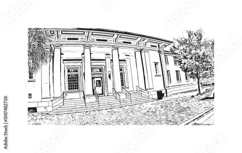 Obraz na płótnie Print Building view with landmark of Sumter is the city in South Carolina. Hand drawn sketch illustration in vector. w salonie