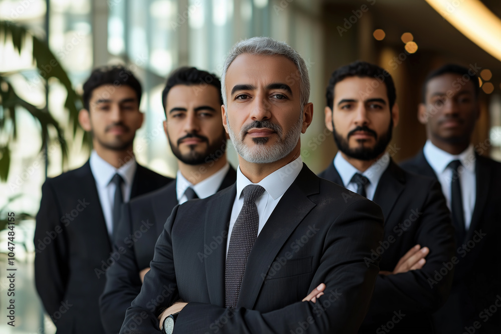 group of businessmen of different ages and nationalities, all wearing classic black suits with ties group of businessmen of different ages and nationalities, all wearing classic black suits with ties