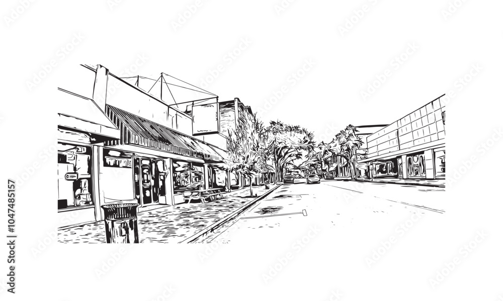 Print Building view with landmark of Sumter is the city in South Carolina. Hand drawn sketch illustration in vector.
