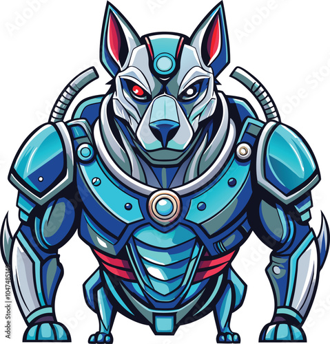 Cybernetic Canine Warrior Futuristic Armor, Digital Strength