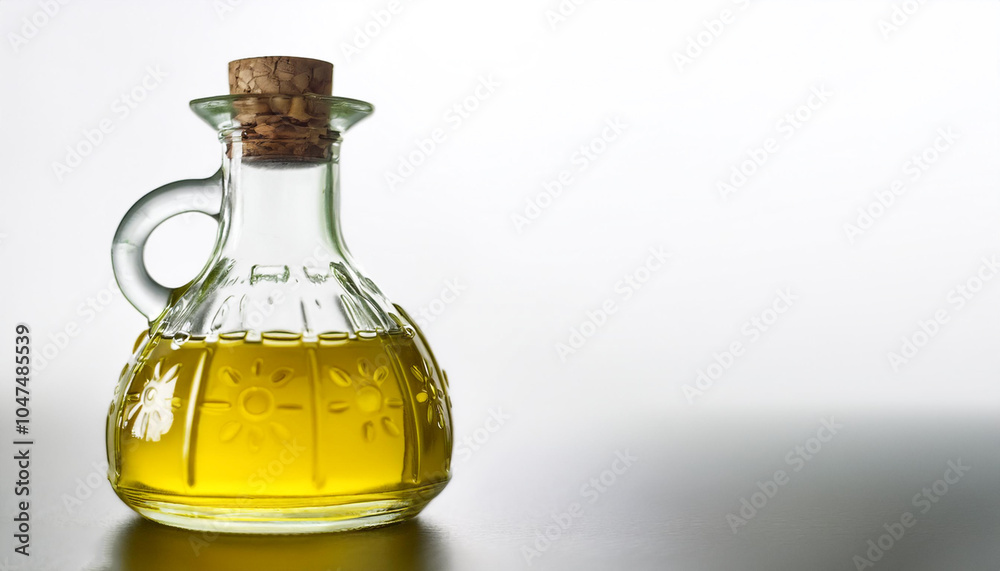 Olive oil in glass bottle on side position provides copy space for text. background concept isolated white Olive oil in glass bottle on side position provides copy space for text. background concept isolated white