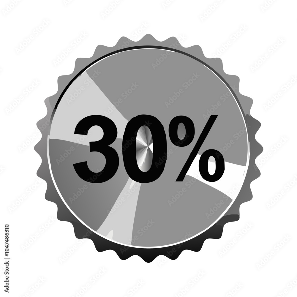 Silver 30% discount badge with glossy effect for sales Silver 30% discount badge with glossy effect for sales