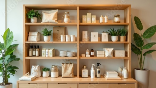 Chic Eco-Friendly Merchandise Arrangement on Bamboo Shelves