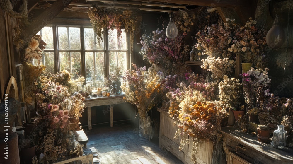 Dried Flowers in a Rustic Shop Dried Flowers in a Rustic Shop