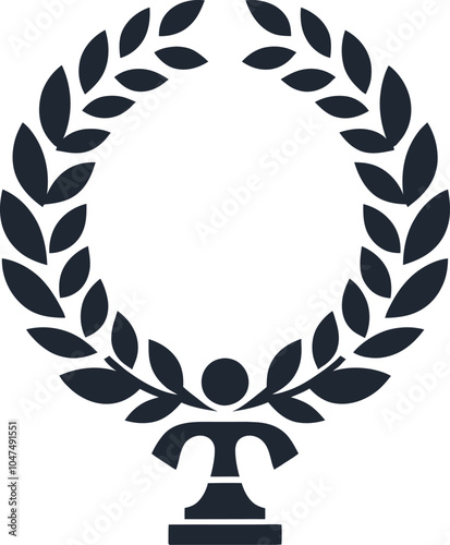 A minimalist icon of a laurel wreath award silhouette Flat Vector Style, Simple Design, white Background. 