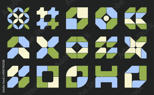 Set of graphic vector elements, geometric shapes, abstract forms or modular blocks.