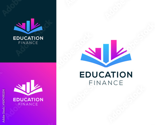 Finance book logo. Book with bar chart vector logo design.