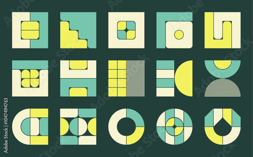 Set of graphic vector elements, geometric shapes, abstract forms or modular blocks.