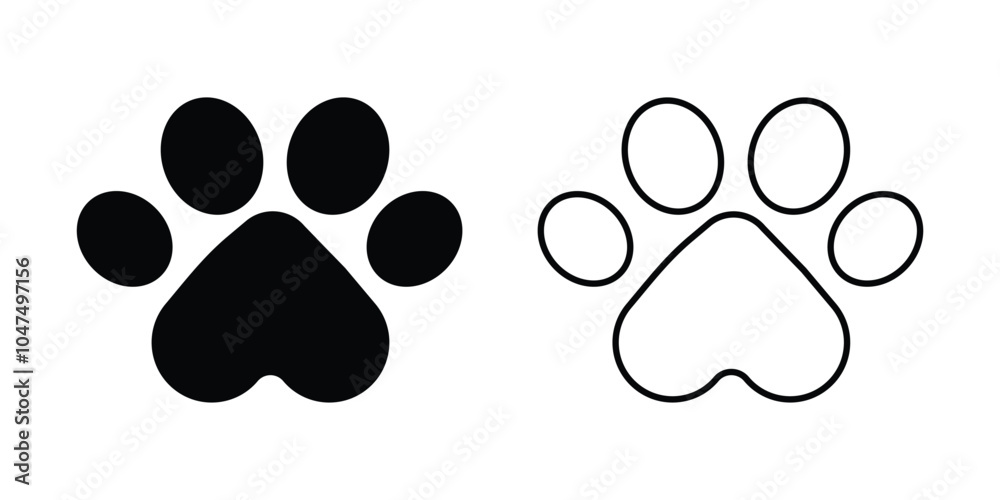 Dog or cat paw vector icon, paw print vector silhouette illustration design on white background. Dog or cat paw vector icon, paw print vector silhouette illustration design on white background.