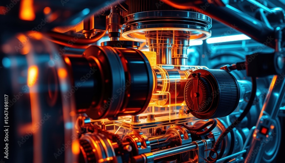 Futuristic engine components in motion Futuristic engine components in motion