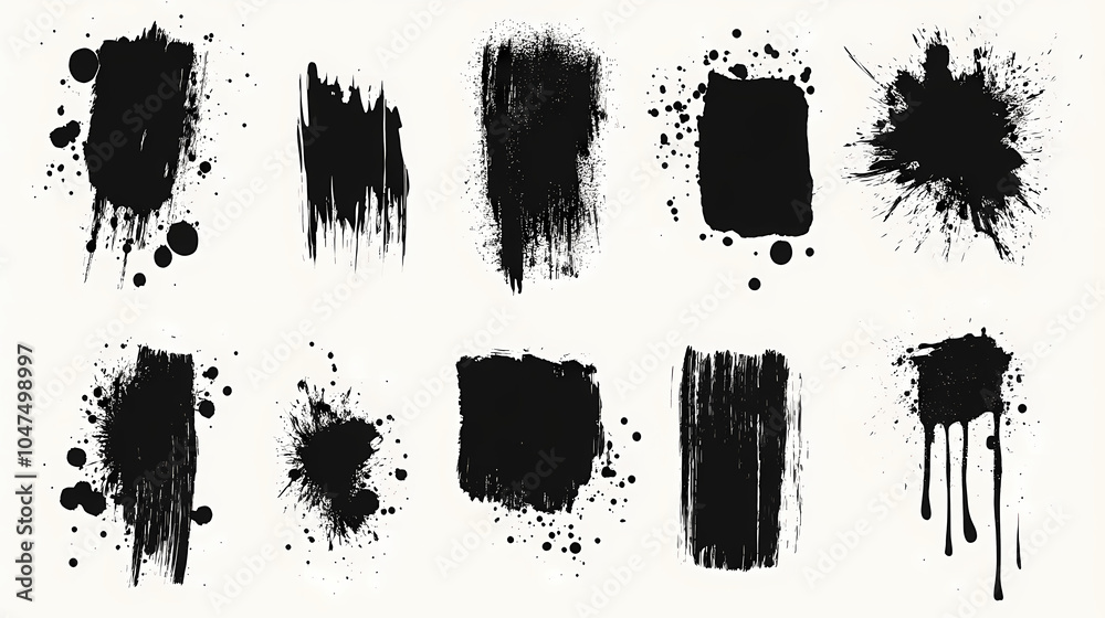 Sketch set brush stroke with grunge splatter stencil, dirt stain, brush ink box, ink brush silhouettes. modern set. Ink Splatter. Illustration Sketch set brush stroke with grunge splatter stencil, dirt stain, brush ink box, ink brush silhouettes. modern set. Ink Splatter. Illustration