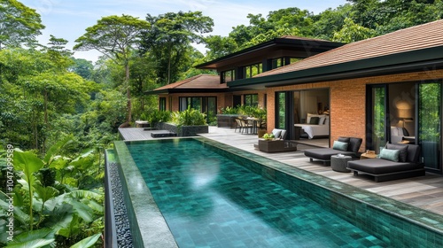 Wallpaper Mural Modern villa with a swimming pool and lush greenery. Torontodigital.ca