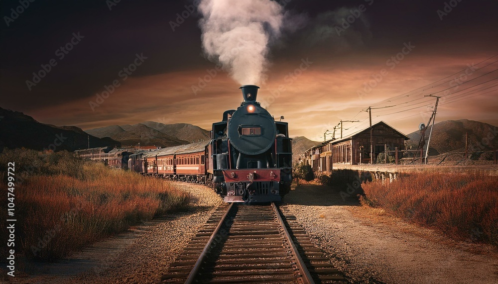 Fototapeta premium Tren de vapor, en un ppoblado del viejo oeste