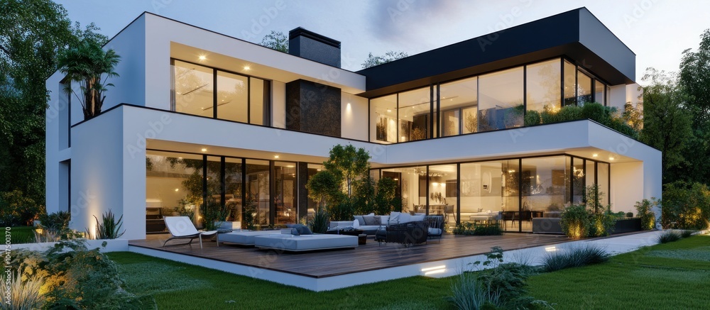 Obraz premium Modern House with a Large Glass Facade