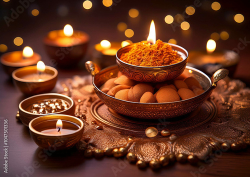 glowing lamps for the Hindu festival of Diwali