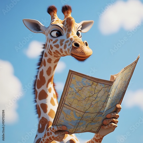 3d cartoon giraffe reading book