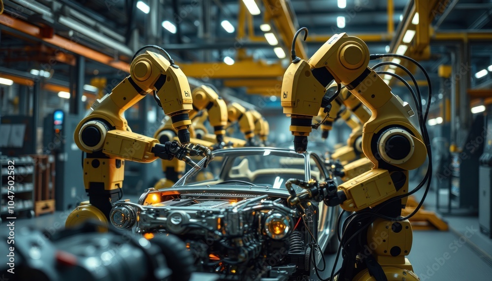 Robotic assembly line in action Robotic assembly line in action