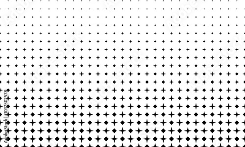 Geometric pattern of black stars and squares on a white background.Seamless in one direction.Option with an Average fade out. Scale method.
