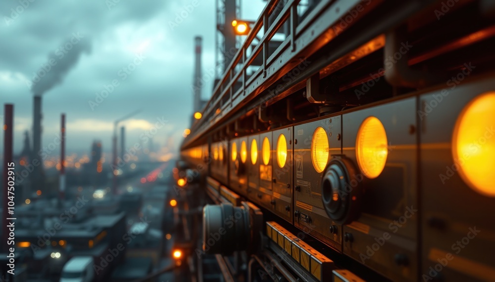 Obraz premium Industrial landscape with illuminated controls