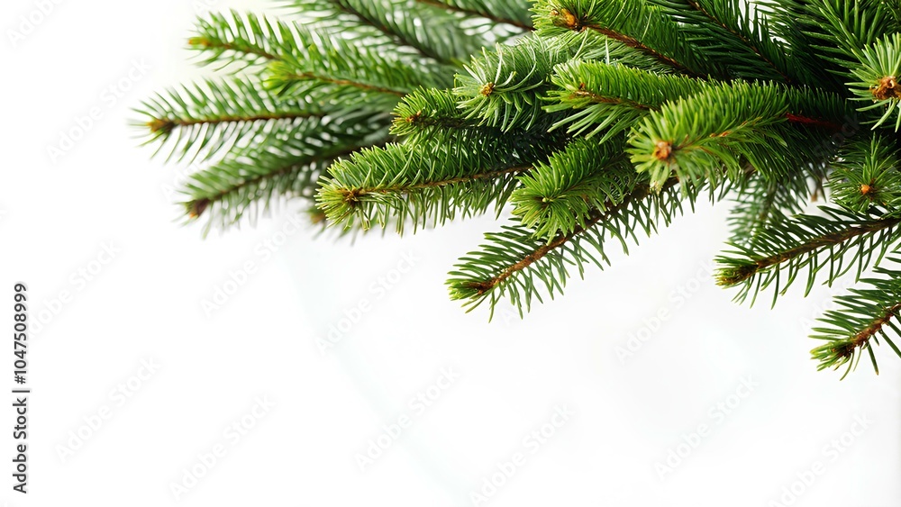 Obraz premium Green spruce branch isolated on a white background for use in a design with space for text