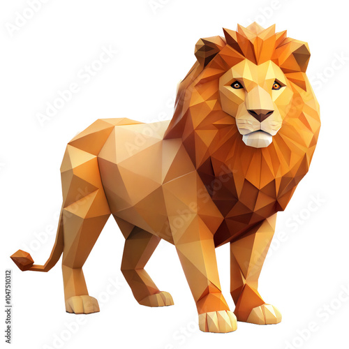 Cute Low-Poly Lion on White Background