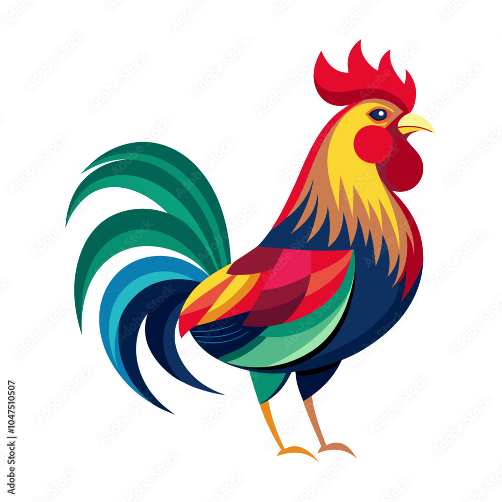 Fototapeta premium rooster bird flat style isolated on white background. Vector illustration
