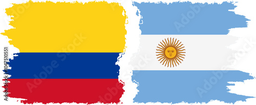 Argentina and Colombia grunge flags connection, vector