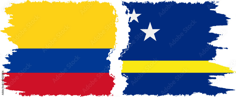 Fototapeta premium Curacao and Colombia grunge flags connection, vector
