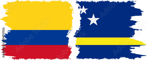 Curacao and Colombia grunge flags connection, vector
