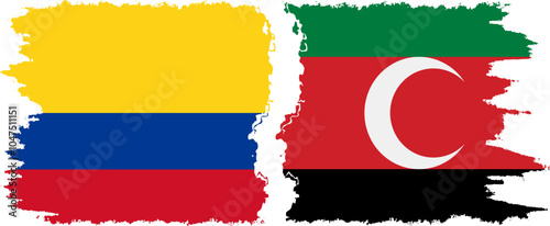 Darfur and Colombia grunge flags connection, vector photo