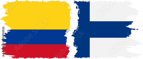 Finland and Colombia grunge flags connection, vector