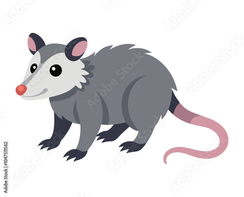 opossum animal flat style isolated on white background. Vector illustration