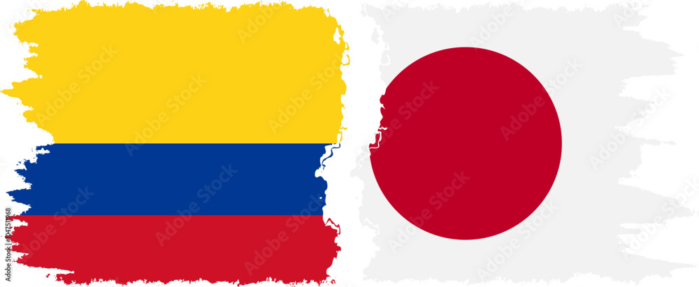 Fototapeta premium Japan and Colombia grunge flags connection, vector