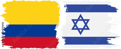 Israel and Colombia grunge flags connection, vector