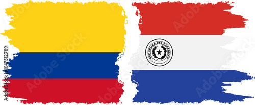 Paraguay and Colombia grunge flags connection, vector