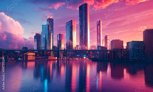 Wallpaper Mural Cityscape with Sunset Reflection Torontodigital.ca