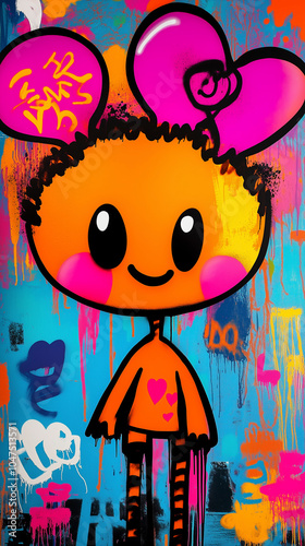 Wallpaper Mural Colorful an Vibrant Vertical Background depicting an happy and joyful smiling character. 90s graffiti style effect. Torontodigital.ca
