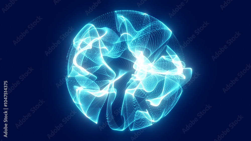 Energetic blue sphere of luminous blue particles, abstract technological sphere Energetic blue sphere of luminous blue particles, abstract technological sphere