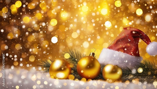 Festive Christmas Ornaments with Colorful Bokeh Lights, Gold, colorful, Christmas tree