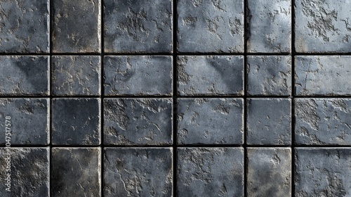 Shiny, metallic tiles with a 3D design, set against a plain gray concrete backdrop. The texture is detailed and looks very real.