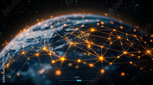 Aerial view of Earth with glowing network connections showcasing global connectivity at night