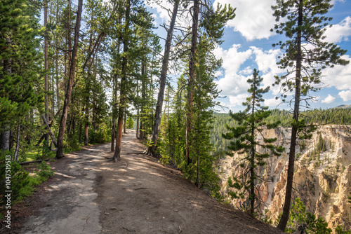 Yellowstone National Park view from the South Rim Trail at Grand Canyon of the Yellowstone river 