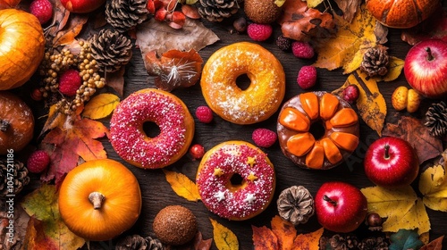 Autumn Treats with Colorful Donuts and Leaves