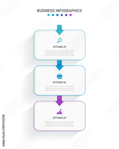 Vertical progress bar featuring 3 arrow-shaped elements, symbolizing the three stages of business strategy and progression. Clean timeline infographic design template. Vector for mobile presentation.